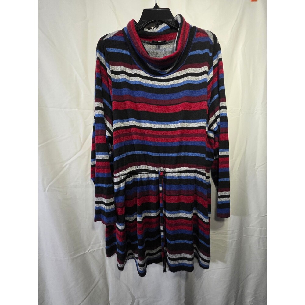 Lane Bryant Striped Cowl Neck Knit Dress 18/20 Plus Waist Tie Knee Length